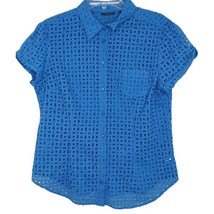 New York &amp; Company Womens Blouse Size XL Short Sleeve Overall Eyelets Blue - £10.01 GBP