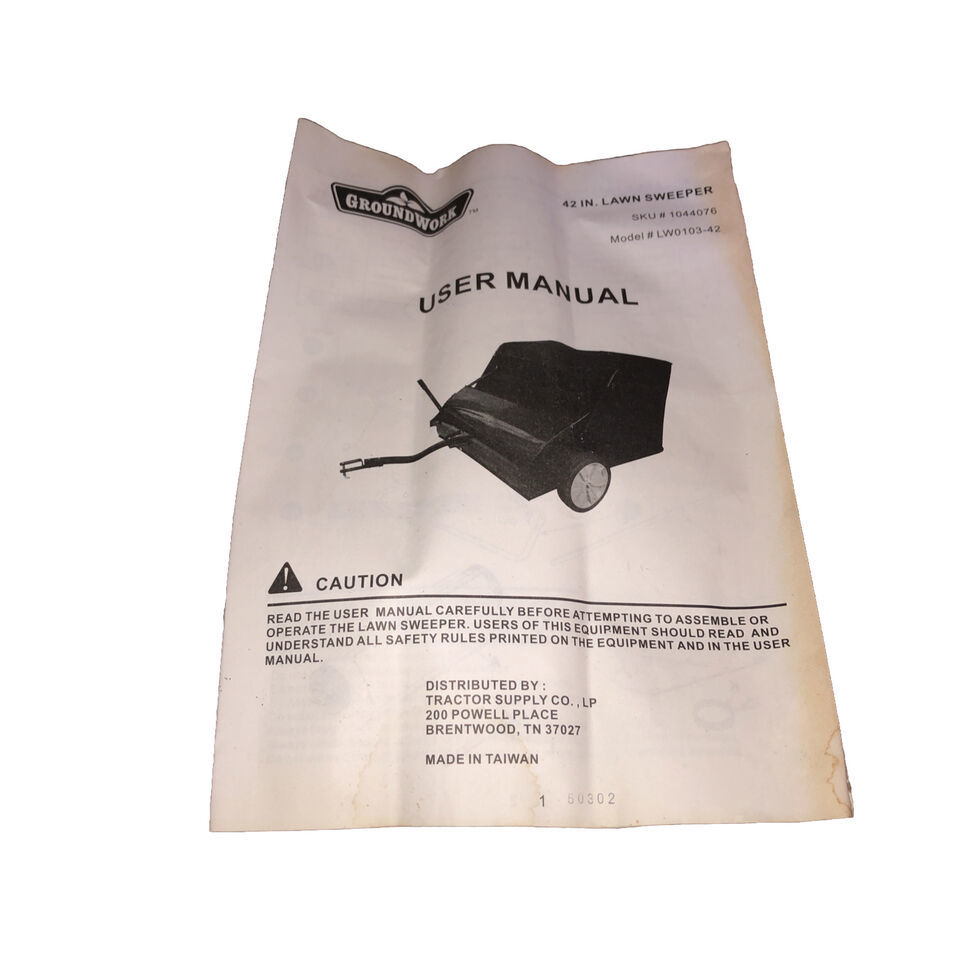 Groundwork 42 IN. Lawn Sweeper User Manual Model # LW0103-42 - $8.12