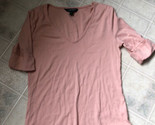 Lauren Ralph Lauren Medium Blush Pink  V-Neck Cuffed Short Sleeve Tee - $30.91