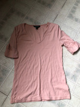 Lauren Ralph Lauren Medium Blush Pink  V-Neck Cuffed Short Sleeve Tee - $30.91