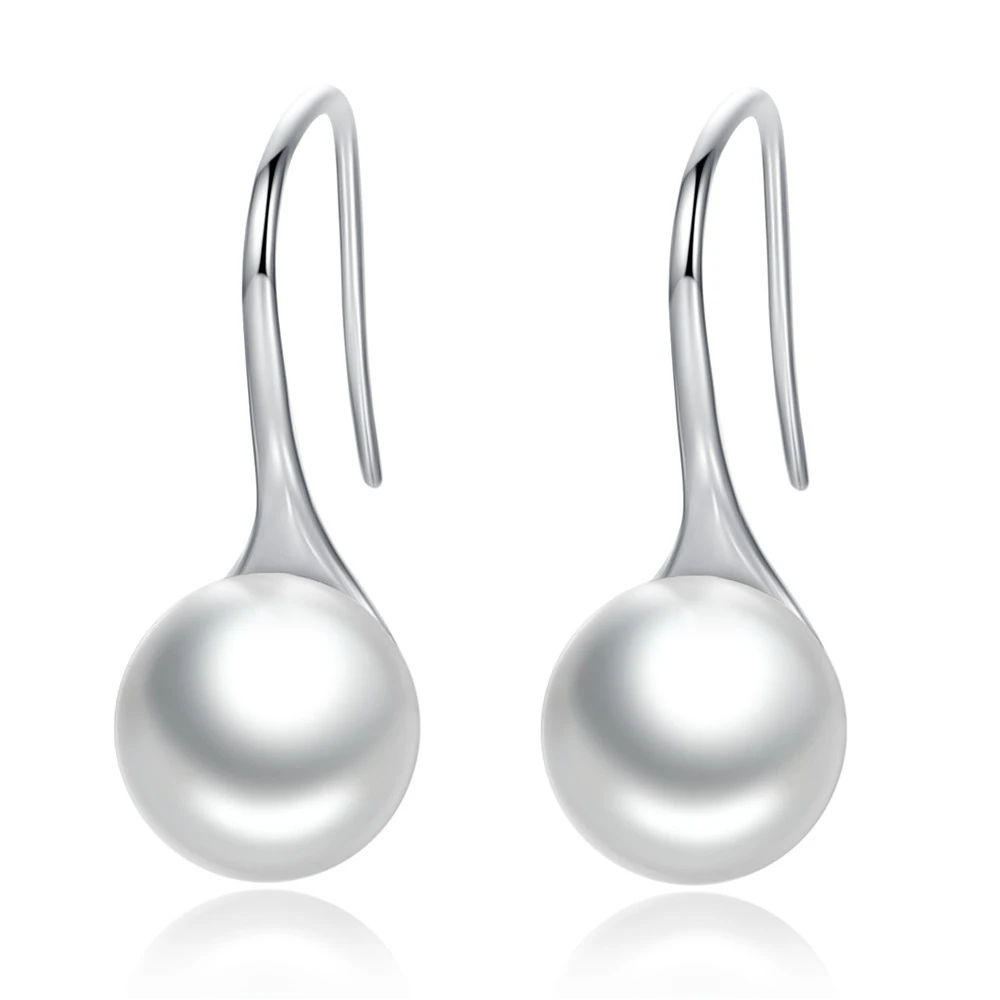 925 Sterling Silver Elegant Round Pure Love Pearl Drop Earrings for Women Jewelr - £18.19 GBP