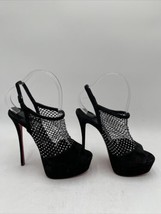 Women’s Christian Louboutin Crystal Net Red Sole Platform Sandals Black Sz 38.5 - £506.91 GBP