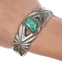 6 3/8&quot; Vintage Native American sterling cast cuff bracelet with turquoise - $425.70