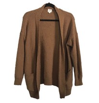 LUNA IVY Womens Cardigan Sweater Mustard Brown Open Pockets Nubby Knit S/M - £10.73 GBP