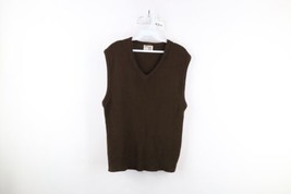 Vtg 60s 70s Streetwear Womens XL Distressed Blank Ribbed Knit Sweater Vest Brown - £27.21 GBP