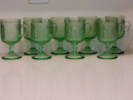 Tiara Sandwich Glassware 8 Glasses W/Handle BNWOB Chantilly Green Footed Vintage - £55.85 GBP