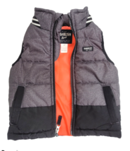 Oshkosh B&#39;gosh Puffer Vest Boys 2T Gray Zipper Front Safety Orange Lined Pockets - £8.12 GBP