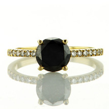 IGI Certified Natural Black Treated Round Diamond 14K Solid Yellow Gold Ring - £1,035.16 GBP