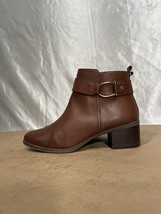 ANNE KLEIN Jeanne Boots Bootie Brown Leather Heel Side Zip Ankle Size 7.5 - £23.70 GBP