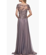 La Femme Floral Embroidery Chiffon Column Gown in Dark Mauve, Size 4. NW... - £194.05 GBP