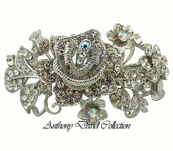 Anthony David Silver Rose Austrian Crystal Hair Accessory Clip - £15.65 GBP