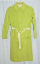 1960&#39;s Mod Secretary Green Beige 100% Wool 2 Piece Dress Suit Modern Day... - $68.60