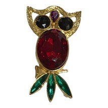 Vintage Red Green Owl Pin / Brooch Goldt Unsigned - £28.12 GBP