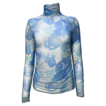 Ganni Printed Turtleneck Long Sleeve Mesh Top In Polyamide Women Light S... - $113.05