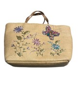 Cappelli Straworld Inc. Floral Straw Purse Flower Embroidery - £13.53 GBP