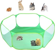 [Green] Small Animals C&amp;C Cage Tent, Breathable &amp; Transparent Pet Playpen Pop Op - £23.18 GBP