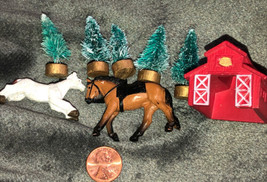 Miniature Tree Barn Stable Horses Christmas Village Train Decoration Vintage Set - £28.76 GBP