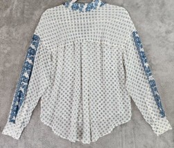 Free People Shirt Womens Extra Small White Blue Floral Button up Hi Low ... - £20.52 GBP