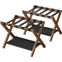 Set of 2 - Sturdy Luggage Rack in Walnut Wood Finish with Lower Storage ... - $183.49
