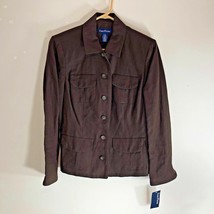 New Evan Picone Womens Sz 10 Brown Jacket Blazer 4 pocket Linen Blend - $24.75