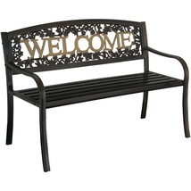 Metal Bench Welcome Garden Patio Chair Porch Yard Black Gold Outdoor Furniture - £120.93 GBP