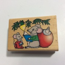 Reading By Christmas Light Holiday Mouse Mice 1994 #795 Comotion Rubber Stamp - £5.99 GBP