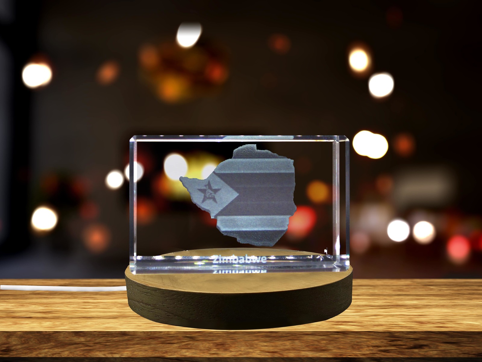 LED Base included |  Zimbabwe 3D Engraved Crystal 3D Engraved Crystal Keepsake