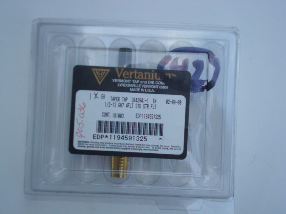 Lot of 1 pcs Vermont Vertanium 1/2-13 GH7 STD STR FL TN 1194591325 EDP t... - $27.04