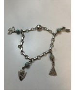 Silver-Toned &amp; Turquoise Native American Themed 6” Charm Bracelet - $37.92 CAD