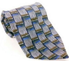 J Garcia Men&#39;s Dress Necktie 100% Silk Geometric Blue Brown Gray - $13.86
