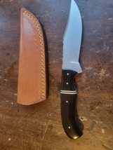 9&quot; Steel Hunting Skinning Knife Carbon Handle With Leather Sheath - $457.57 MXN