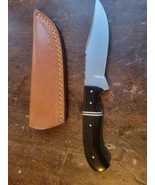 9&quot; Steel Hunting Skinning Knife Carbon Handle With Leather Sheath - $453.87 MXN