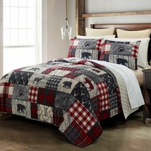 NEW! Rustic Lodge Bear QUEEN Quilt Set and Matching Tote Bag Bear Countr... - £76.74 GBP