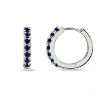 925 Argent Sterling Prong-Set Simulé Saphir Bleu Rond Huggie Boucle D&#39;Oreilles - £30.79 GBP