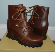 Sorel Womens Sz 6.5 Joan of Arctic Wedge III Boots Lace Brown Waterproof Leather - £95.76 GBP