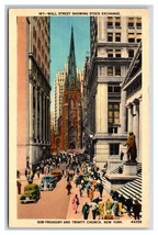 Wall Street View Stock Exchange New York City NY NYC Linen Postcard P27 - £1.55 GBP