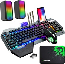 Wireless Gaming Keyboard Mouse And Wired Computer Speaker With Rainbow, Black - £68.01 GBP