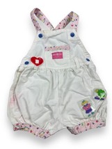 Vtg OshKosh B’Gosh White Girls Heart Apple Bubble Shortalls Overalls Romper 4T - £46.16 GBP