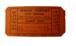 Coney Island Magic Carpet Fun House Amusement Park Ticket Stub Unused 1950&#39;s NY - £9.10 GBP