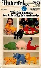 Butterick Pattern #5674 ONE SIZETIS THE SEASON FOR FELT ANIMALS - $8.79