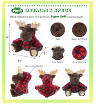 Super Soft Plush Moose With Red Plaid Hoodie, Cute Wildlife Cuddle Gift - £27.33 GBP
