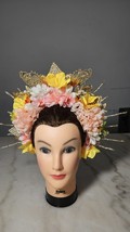 Handmade Floral Crown Headdress – Pink &amp; Yellow – Festival, Pageant, Sho... - €56,06 EUR