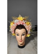Handmade Floral Crown Headdress – Pink & Yellow – Festival, Pageant, Showgirl - $65.00