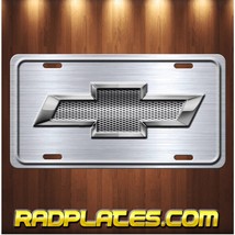 Chevy bowtie Inspired art brushed steel mesh Look aluminum license plate tag NEW - £15.36 GBP