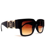HYPE BLACK GOLD SQUARE LION HEAD COIN BUCKLE SUNGLASSES BROWN LENS RETRO... - $11.92 CAD