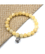 Natural Yellow Calcite Buddha 8 mm Beaded 7.5&quot; Stratchable Bracelet BBB-7 - £10.86 GBP