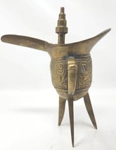 Antique VTG Chinese Brass Jue Libation Cup Ritual Wine Tripod Vessel U141 - £19.97 GBP