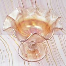 Marigold Carnival Glass 4 1/2&quot; Pedestal Ruffled Edge Compote Candy Dish  - £14.10 GBP
