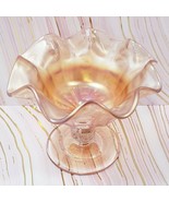 Marigold Carnival Glass 4 1/2&quot; Pedestal Ruffled Edge Compote Candy Dish  - £14.14 GBP