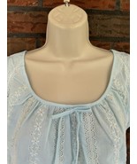 Vintage Nightgown Medium Blue Sleeveless Eyelet Pajama Gown White Embroi... - $31.35